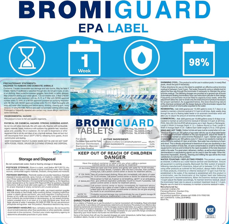 BROMIGUARD أقراص البروم 1 بوصة 1.8 رطل لمطهر كيميائي لحمام السباحة | أقراص بروم طويلة الأمد 1" للمسابح | رائحة كلور أقل 1.8 رطل - Image 4